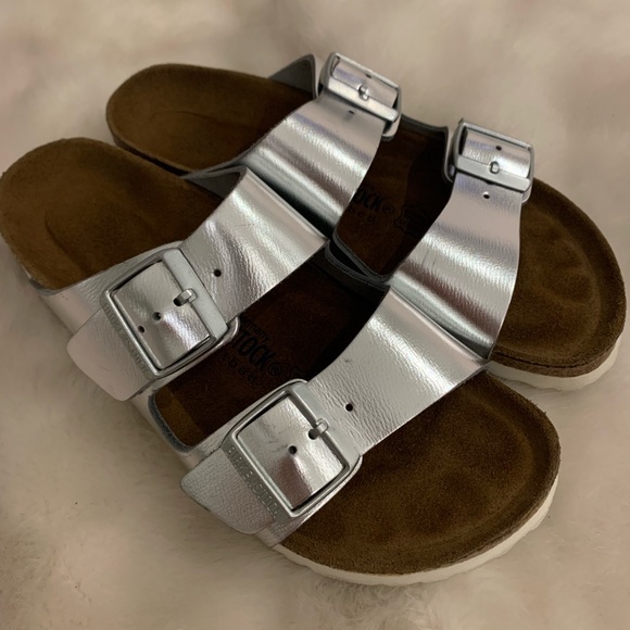 arizona metallic silver birkenstock